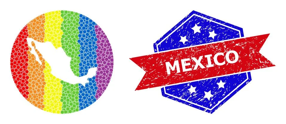 Spectrum Dot Map of Mexico Mosaic with Empty Space for LGBT and Scratched Stock Illustration