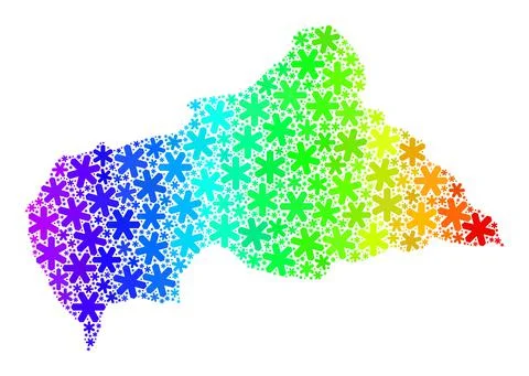 Spectrum Gradient Fresh Collage Central African Republic Map with Snow Flakes Stock Illustration