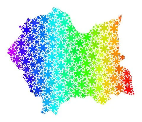 Spectrum Gradient Fresh Collage Lesser Poland Voivodeship Map of Snow Flakes Stock Illustration