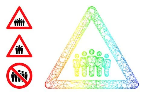 Spectrum Gradient Linear Mesh Crowd Warning Icon Stock Illustration