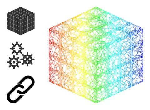 Spectrum Gradient Linear Mesh Isometric Cube Icon 스톡 일러스트