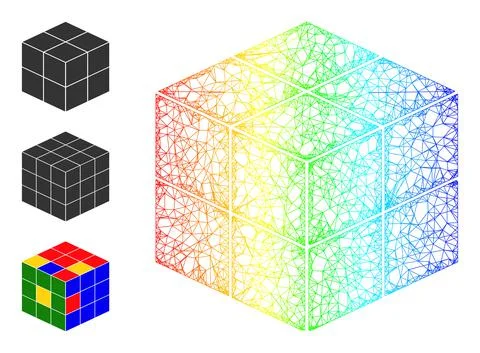 Spectrum Gradient Network Mesh 3D Cube Icon Stock Illustration