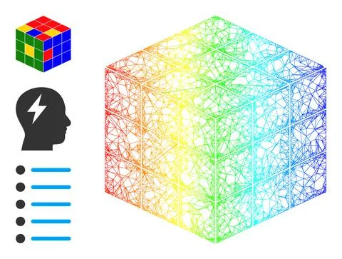 Spectrum Gradient Network Mesh Puzzle Cube Icon 스톡 일러스트