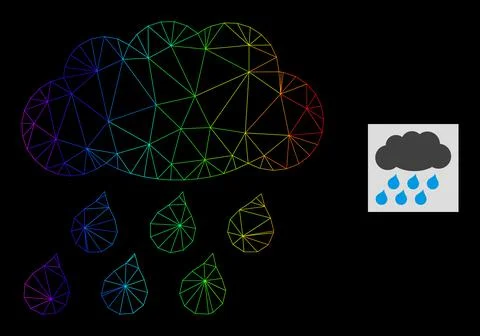 Spectrum Gradient Polygonal Mesh Rain Cloud Icon Illustrazione stock