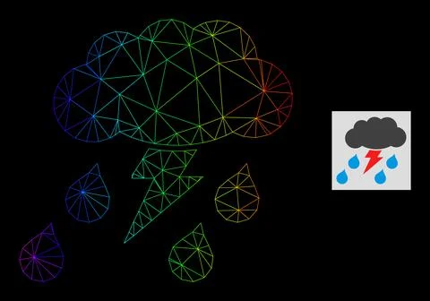 Spectrum Gradient Polygonal Mesh Thunderstorm Icon Stock Illustration