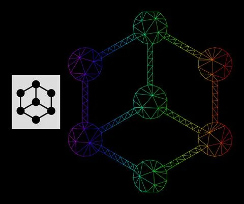 Spectrum Gradient Polygonal Net Isometric Cube Icon 스톡 일러스트
