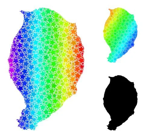 Spectrum Gradient Star Mosaic Map of Corvo Island Collage Stock Illustration
