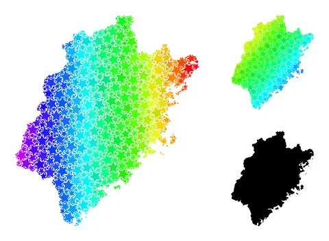 Spectrum Gradient Star Mosaic Map of Fujian Province Collage Stock Illustration