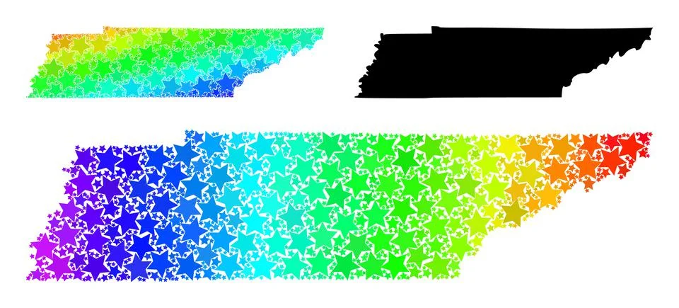 Spectrum Gradient Star Mosaic Map of Tennessee State Collage Stock Illustration