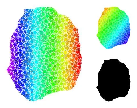 Spectrum Gradient Star Mosaic Map of Nevis Island Collage Illustrazione stock