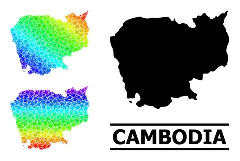 Spectrum Gradient Star Mosaic Map of Cambodia Collage Stock Illustration