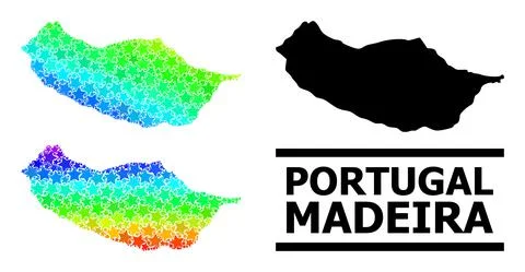Spectrum Gradient Star Mosaic Map of Madeira Island Collage Illustrazione stock