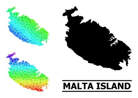 Spectrum Gradient Star Mosaic Map of Malta Island Collage Stock Illustration