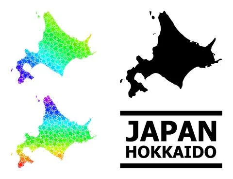 Spectrum Gradient Star Mosaic Map of Hokkaido Island Collage Stock Illustration