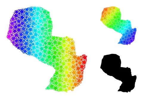 Spectrum Gradient Starred Mosaic Map of Paraguay Collage Stock Illustration