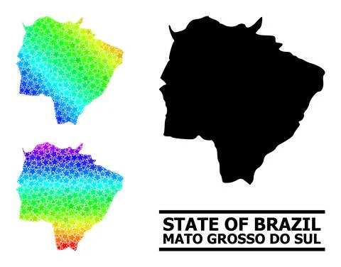 Spectrum Gradient Starred Mosaic Map of Mato Grosso Do Sul State Collage Stock Illustration