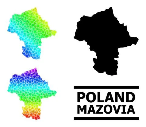 Spectrum Gradient Starred Mosaic Map of Mazovia Province Collage Stock Illustration