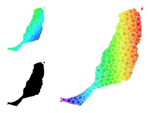 Spectrum Gradient Stars Mosaic Map of Fuerteventura Island Collage Stock Illustration