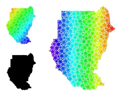 Spectrum Gradient Stars Mosaic Map of Sudan Collage Illustrazione stock
