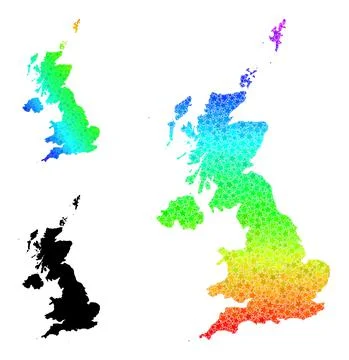 Spectrum Gradient Stars Mosaic Map of United Kingdom Collage Illustrazione stock