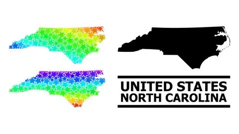 Spectrum Gradient Stars Mosaic Map of North Carolina State Collage Stock Illustration