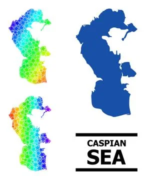 Spectrum Gradient Stars Mosaic Map of Caspian Sea Collage Stock Illustration