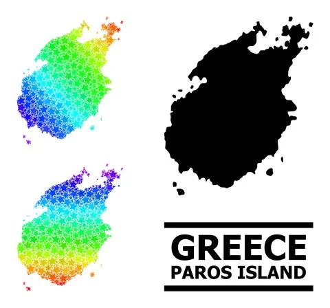 Spectrum Gradient Stars Mosaic Map of Paros Island Collage Stock Illustration
