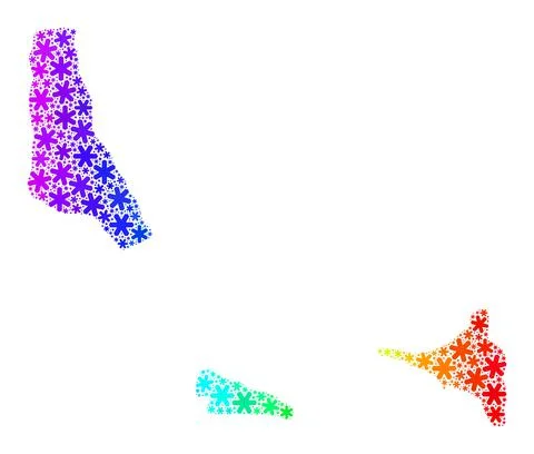 Spectrum Gradient Winter Mosaic Comoros Islands Map with Snow Flakes Stock Illustration