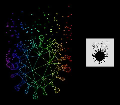 Spectrum Gradiented Polygonal Mesh Virus Dissipation Icon Stock Illustration