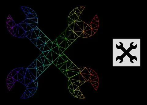 Spectrum Gradiented Polygonal Mesh Wrenches Icon Stock Illustration