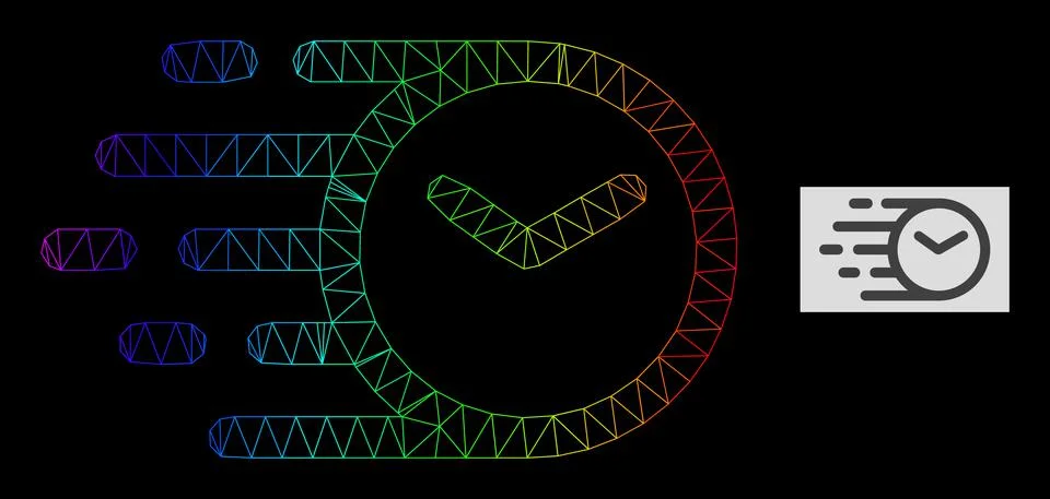 Spectrum Gradiented Polygonal Net Clock Icon Stock Illustration