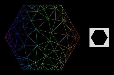 Spectrum Gradiented Polygonal Net Filled Hexagon Icon 스톡 일러스트