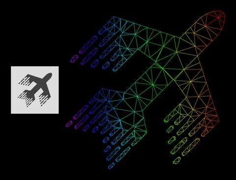 Spectrum Gradiented Polygonal Net Jet Plane Icon Stock Illustration