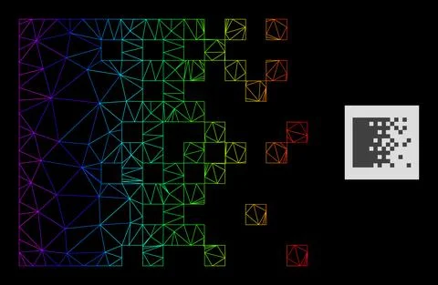 Spectrum Gradiented Polygonal Network Dissolving Pixels Icon Stock Illustration