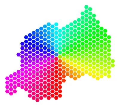 Spectrum Hexagon Rwanda Map Stock Illustration