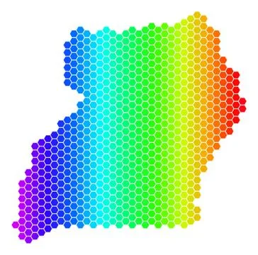 Spectrum Hexagon Uganda Map Stock Illustration