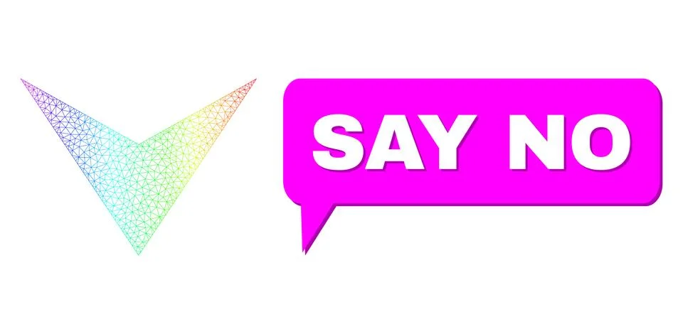 Spectrum Mesh Gradient Arrowhead Down Icon and Say No Speech Bubble with Shadow Stock Illustration