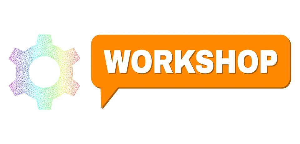 Spectrum Mesh Gradient Cog Icon and Workshop Message Frame with Shadow Stock Illustration