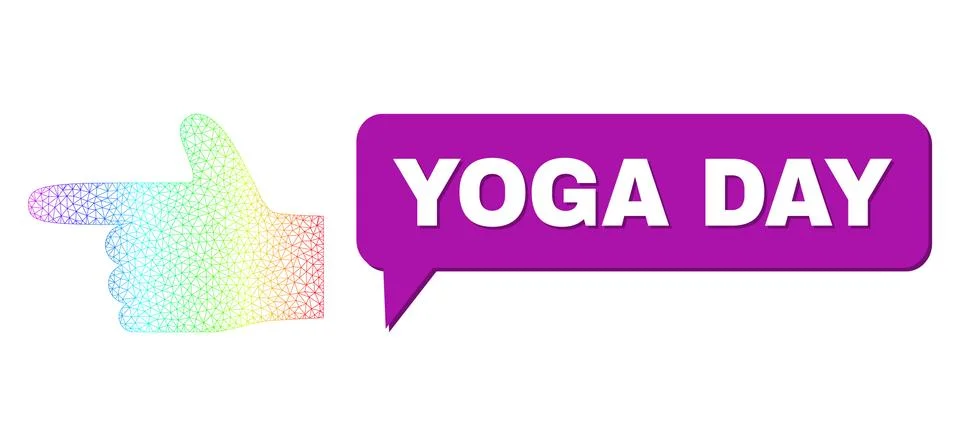 Spectrum Mesh Gradient Hand Pointer Left Icon and Yoga Day Chat Frame with Stock Illustration