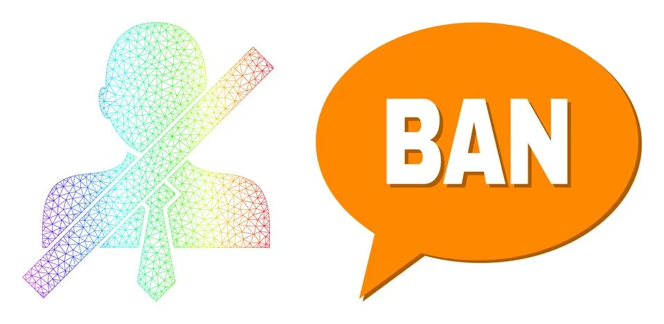 Spectrum Mesh Gradient Wrong Clerk Icon and Ban Speech Frame with Shadow イラスト素材