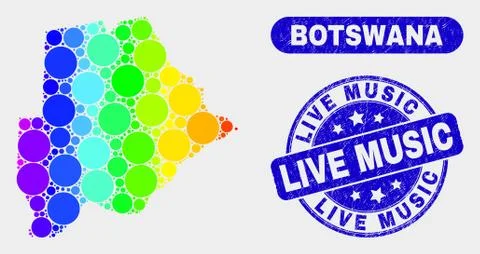 Spectrum Mosaic Botswana Map and Grunge Live Music Watermark Stock Illustration