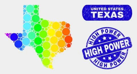 Spectrum Mosaic Texas State Map and Scratched High Power Stamp Seal イラスト素材
