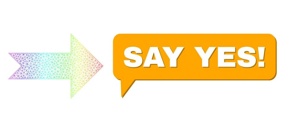 Spectrum Net Gradient Arrow Right Icon and Say Yes! Chat Cloud with Shadow イラスト素材