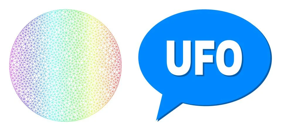 Spectrum Net Gradient Circle Icon and UFO Message Cloud with Shadow イラスト素材