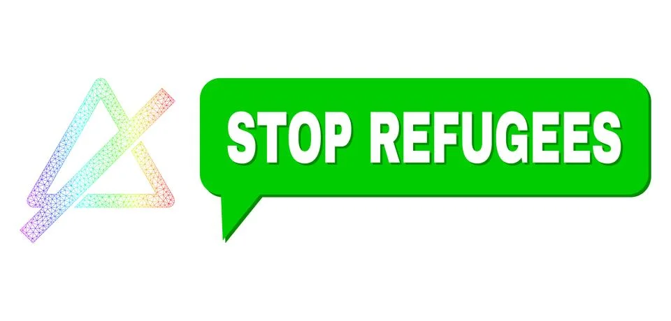 Spectrum Net Gradient No Danger Icon and Stop Refugees Speech Bubble with Shadow イラスト素材