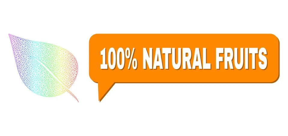 Spectrum Net Gradient Plant Leaf Icon and 100% Natural Fruits Chat Balloon with Ilustración de archivo