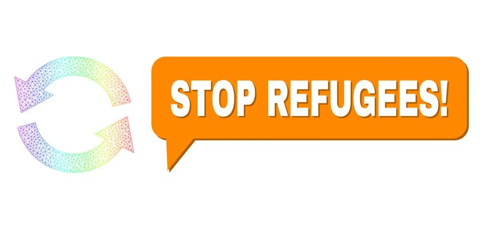 Spectrum Net Gradient Refresh Icon and Stop Refugees! Speech Balloon with Shadow イラスト素材