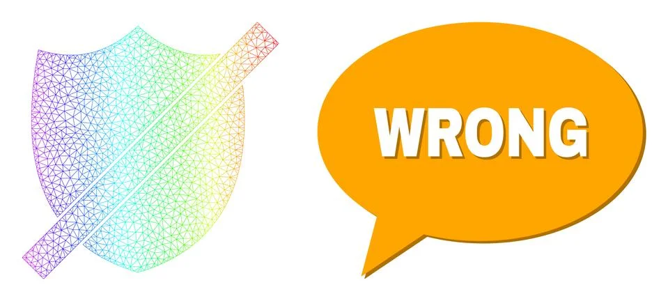 Spectrum Net Gradient Wrong Shield Icon and Wrong Chat Bubble with Shadow Stock Illustration