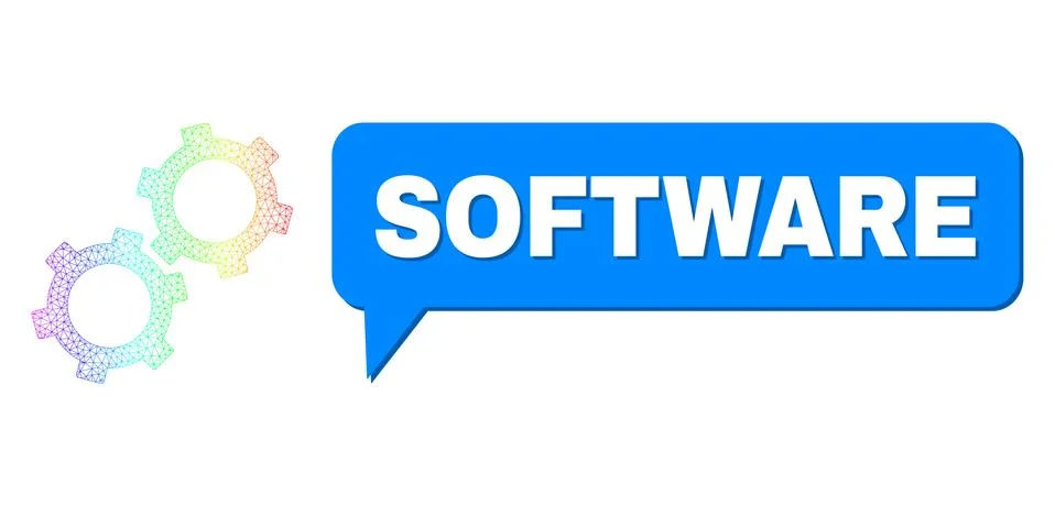 Spectrum Network Gradient Gears Icon and Software Speech Cloud with Shadow Stock Illustration
