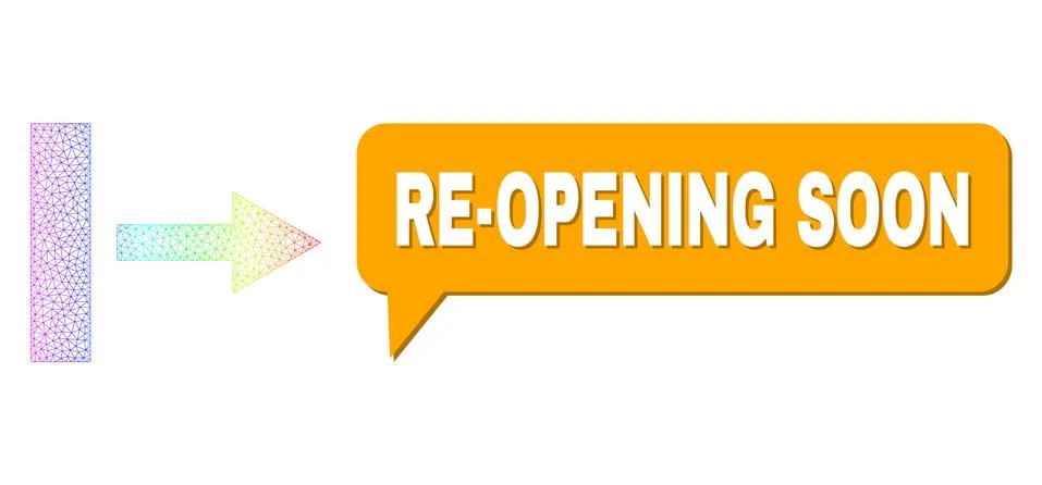 Spectrum Network Gradient Pull Right Icon and Re-Opening Soon Speech Bubble with Stock Illustration